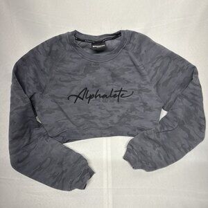 Alphalete Womens Cropped Gray Camo Printed Sweatshirt Size Small Gym Athlete